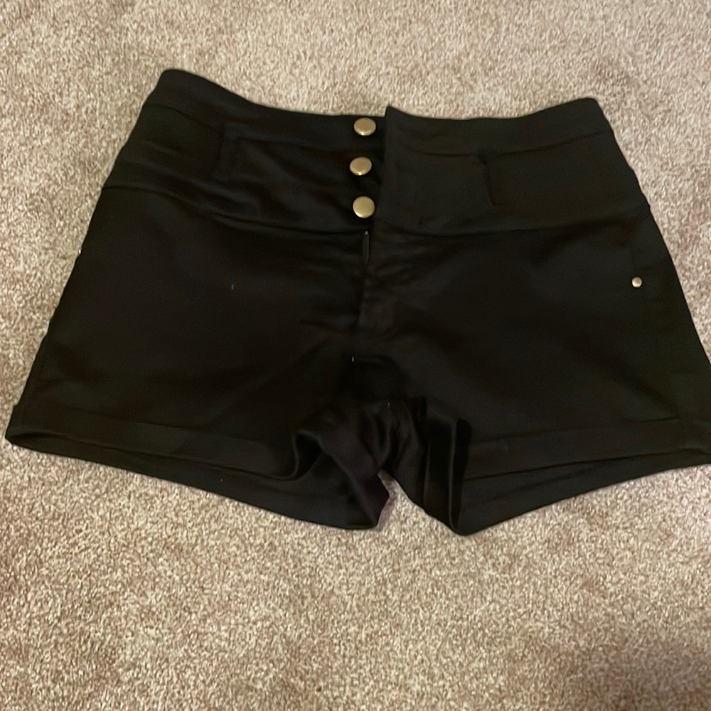 High waisted black denim shorts